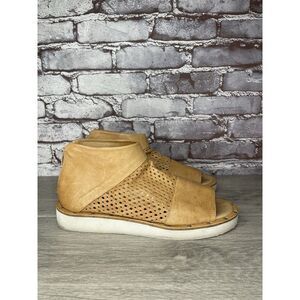 Gidigio Camel Brown Leather Perforated Open Toe Platform Sandals Women 39EU/8.5M